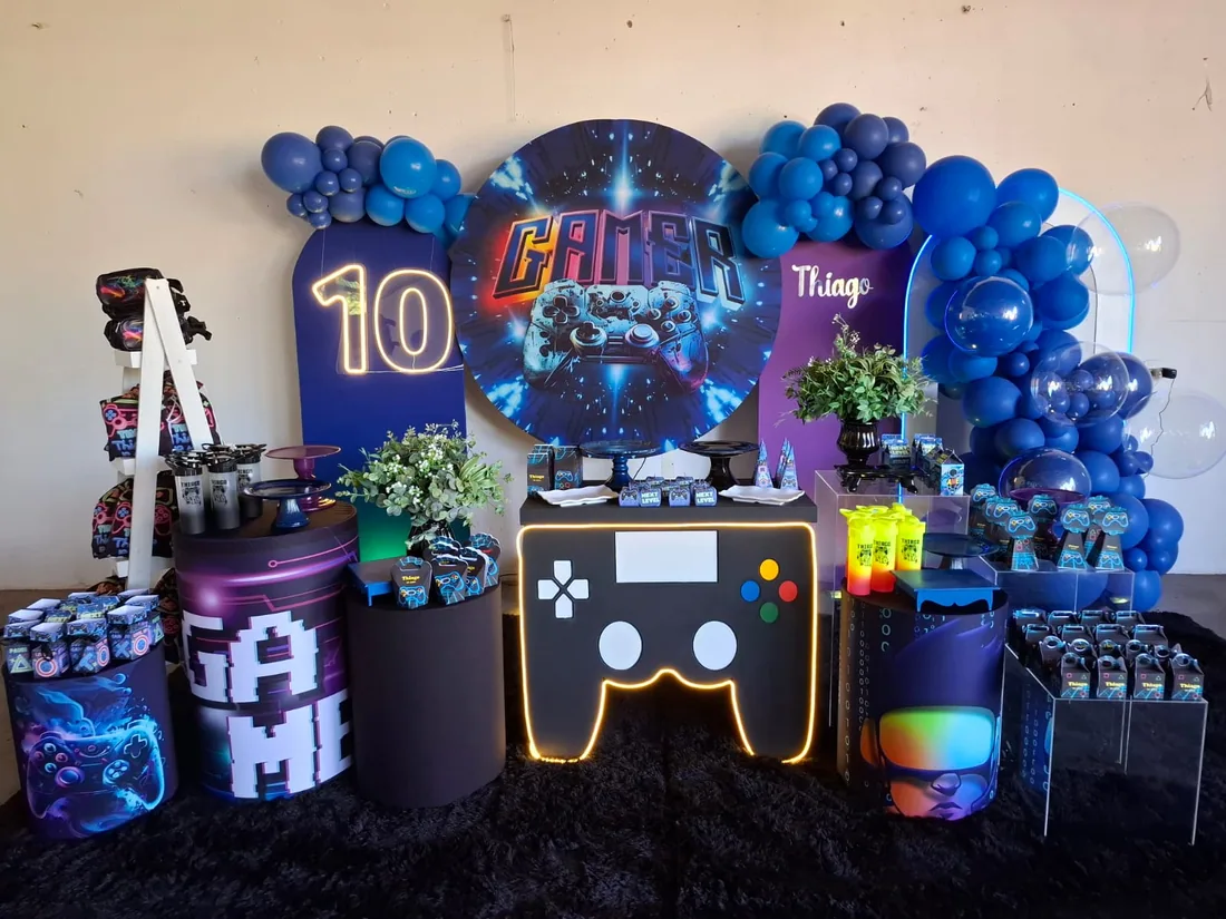 Decoração de festa em tema gamer