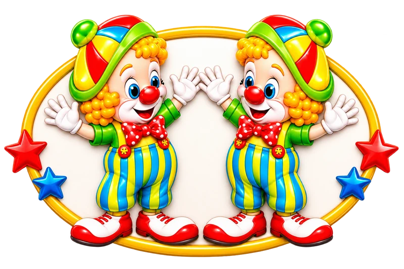 Mascotes palhacinhos da Sapoquinhas Festas